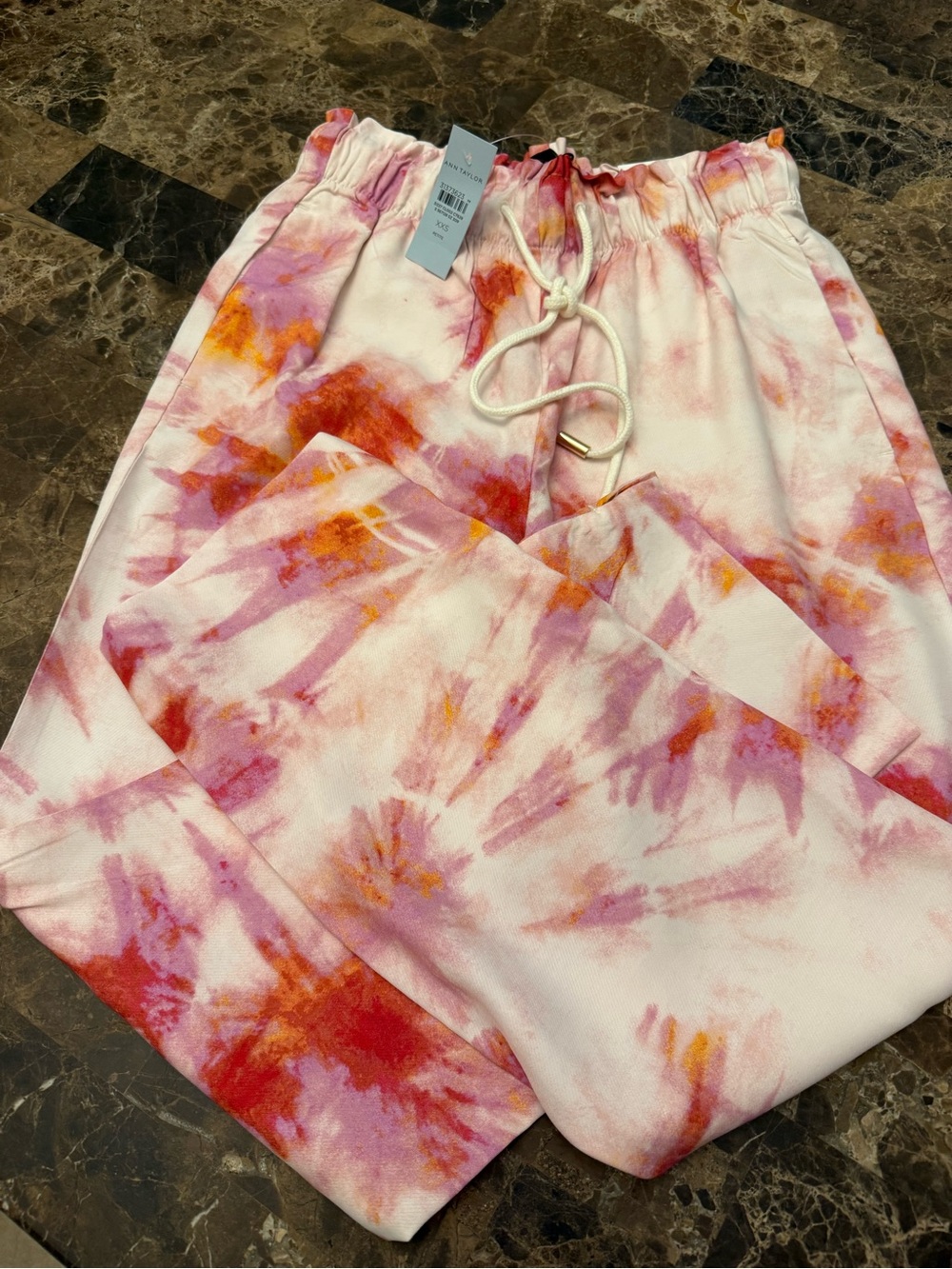 Ann Taylor White Tie-Dye Joggers with Pink, Red & Orange Accents - Picture 10 of 16